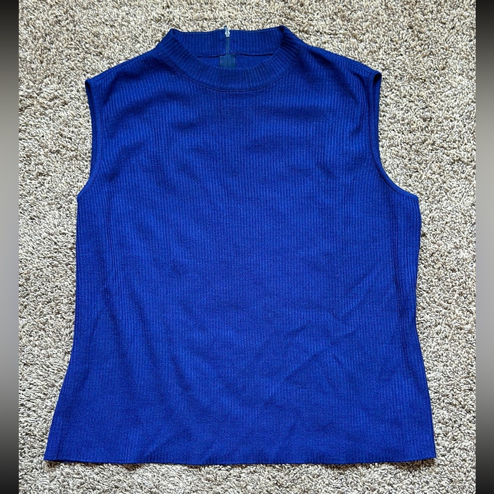 St. John Women's Blue Knit High Neck Sleeveless Top Size Large